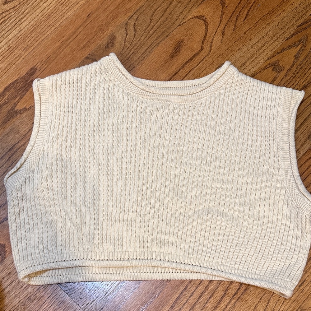 Very J Cream Ribbed Crop Top